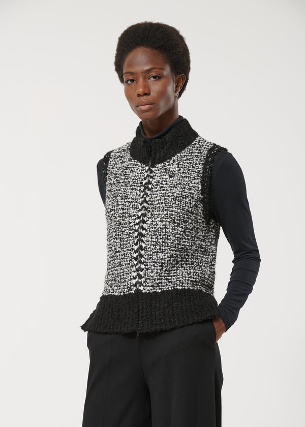 Gilet noir et blanc zippé en maille sans manches - NOIR/BLANC#couleur_NOIR/BLANC