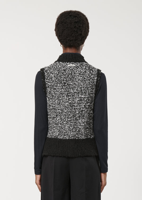 Gilet noir et blanc zippé en maille sans manches - NOIR/BLANC#couleur_NOIR/BLANC