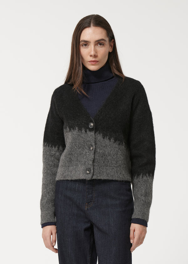 Gilet noir et blanc en maille manches longues - NOIR/GRIS#couleur_NOIR/GRIS
