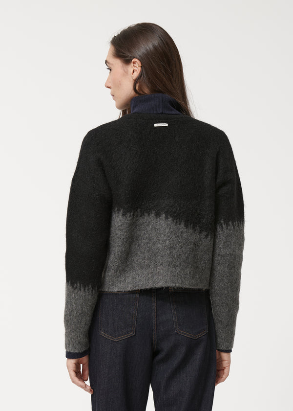 Gilet noir et blanc en maille manches longues - NOIR/GRIS#couleur_NOIR/GRIS
