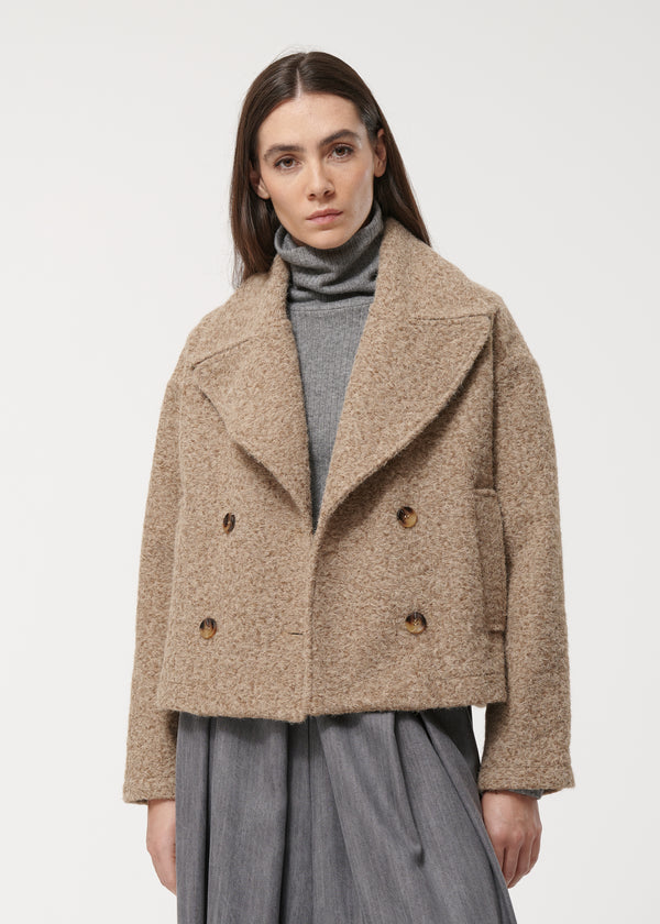Manteau beige court coupe caban - FICELLE#couleur_FICELLE