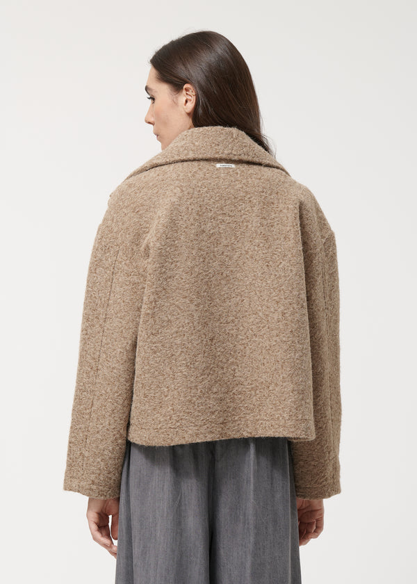 Manteau beige court coupe caban - FICELLE#couleur_FICELLE