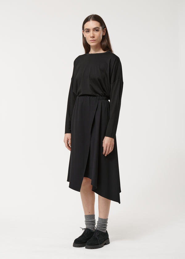 Jupe asymétrique noire effet drapé - NOIR#couleur_NOIR