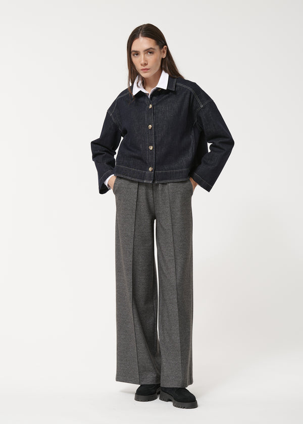 Pantalon large gris taille haute - GRIS MOYEN#couleur_GRIS MOYEN