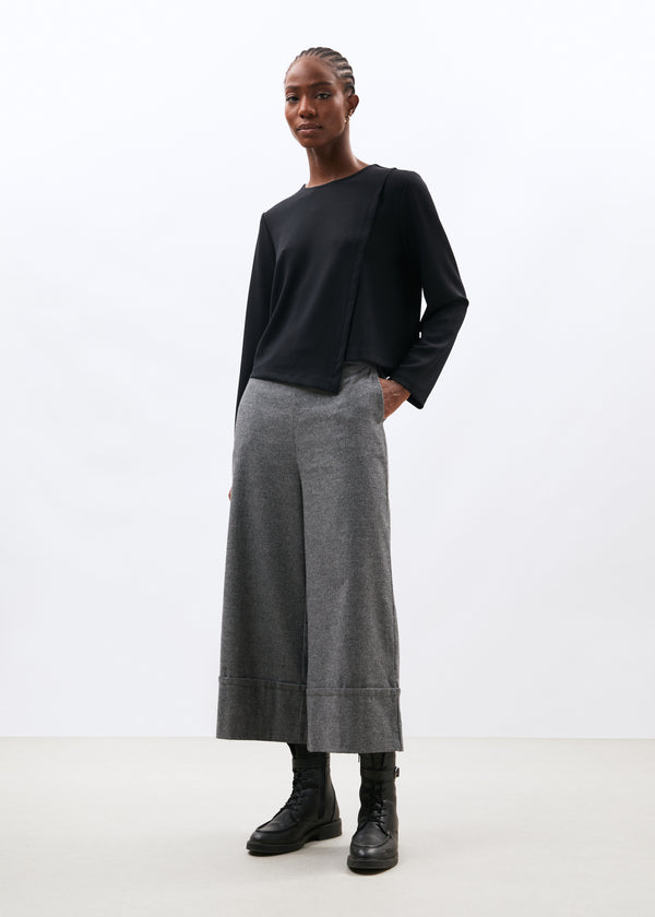 Pantalon cropped gris à chevrons en flanelle - GRIS CHINE#couleur_GRIS CHINE
