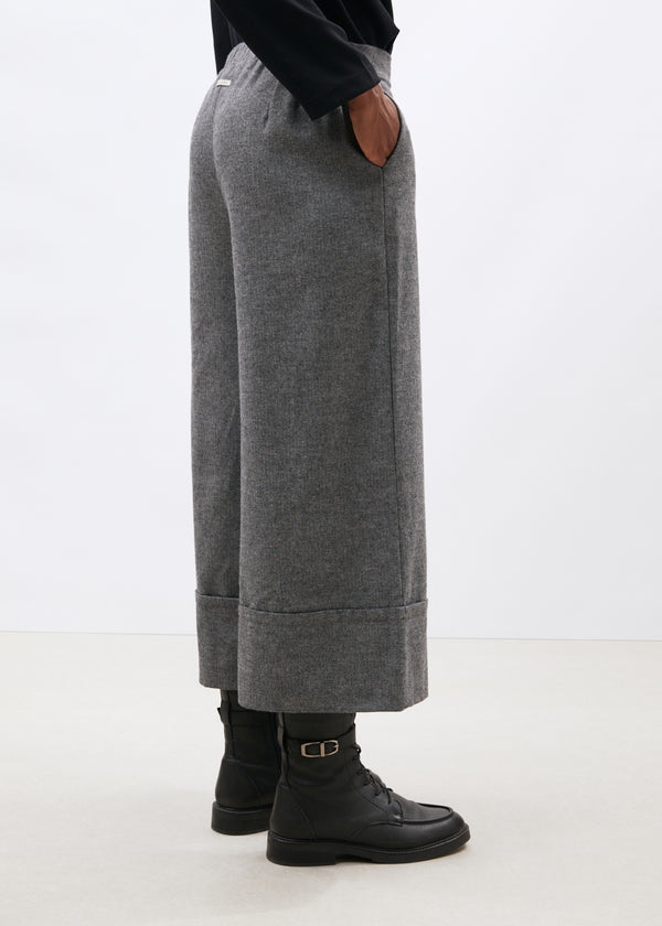 Pantalon cropped gris à chevrons en flanelle - GRIS CHINE#couleur_GRIS CHINE
