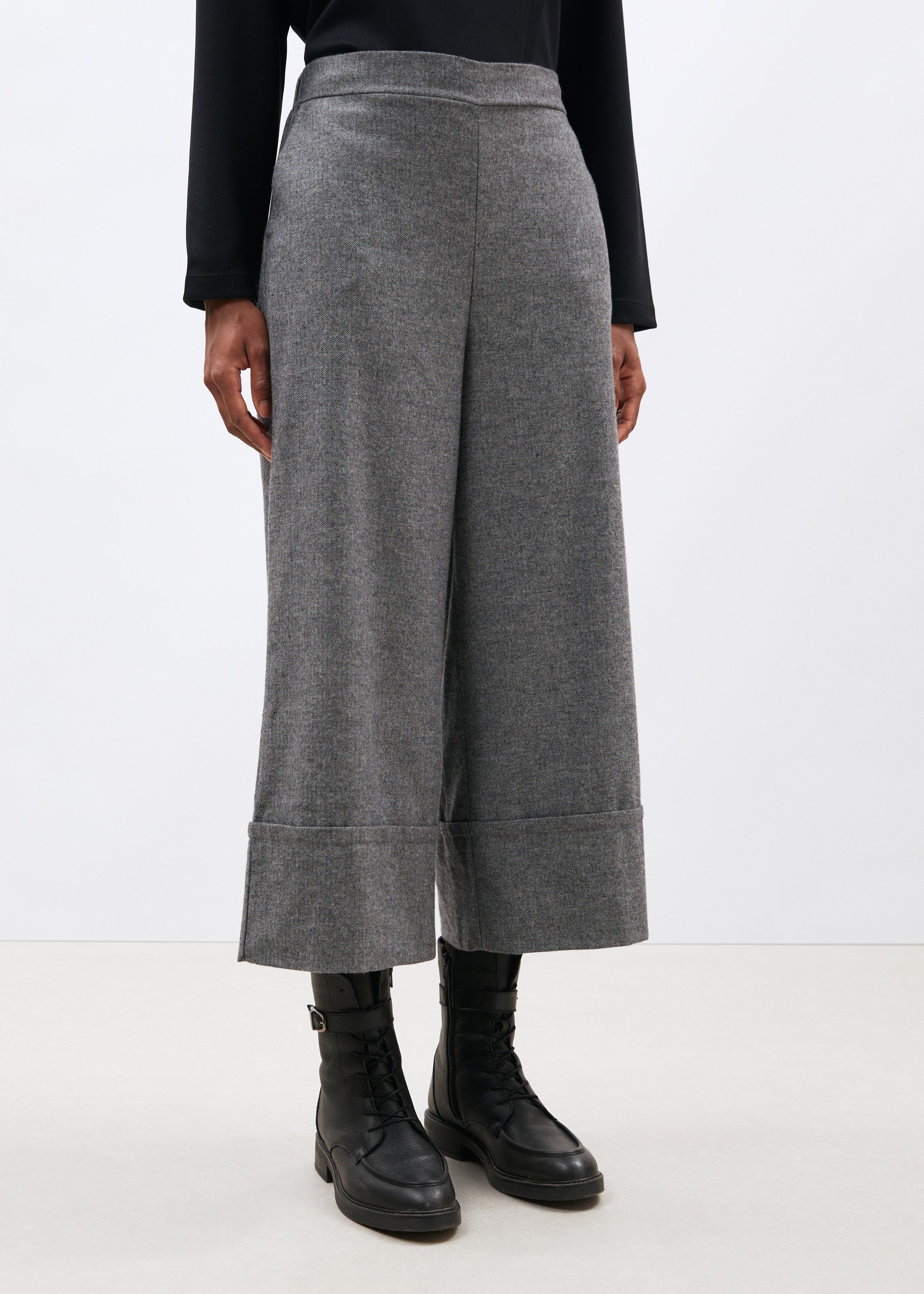 Pantalon cropped gris à chevrons en flanelle - GRIS CHINE#couleur_GRIS CHINE