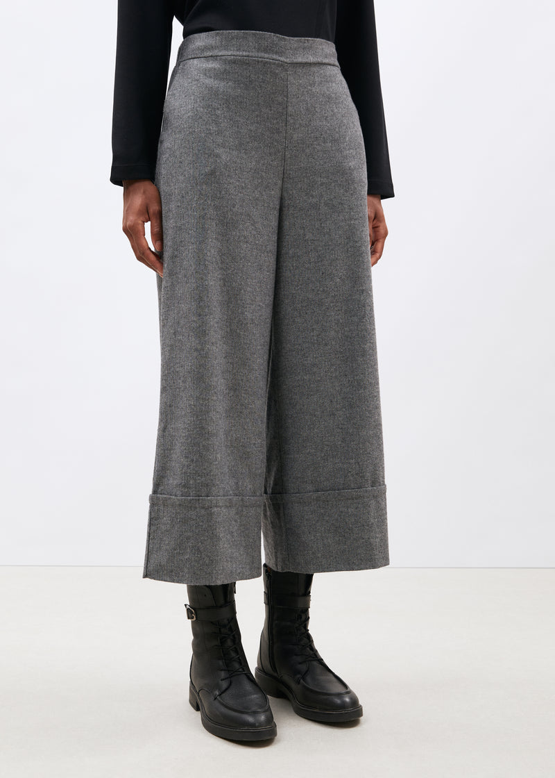 Pantalon cropped gris à chevrons en flanelle - GRIS CHINE#couleur_GRIS CHINE