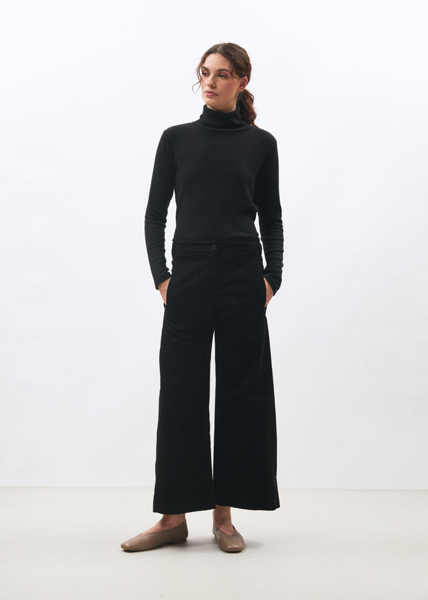 Pantalon large noir 7/8ème en velours - NOIR#couleur_NOIR