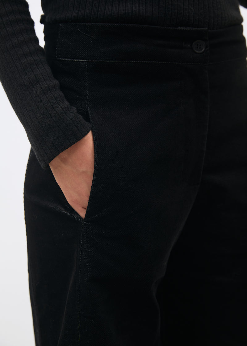 Pantalon large noir 7/8ème en velours - NOIR#couleur_NOIR