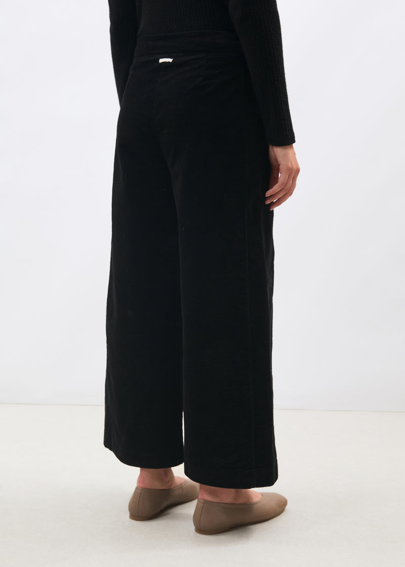 Pantalon large noir 7/8ème en velours - NOIR#couleur_NOIR