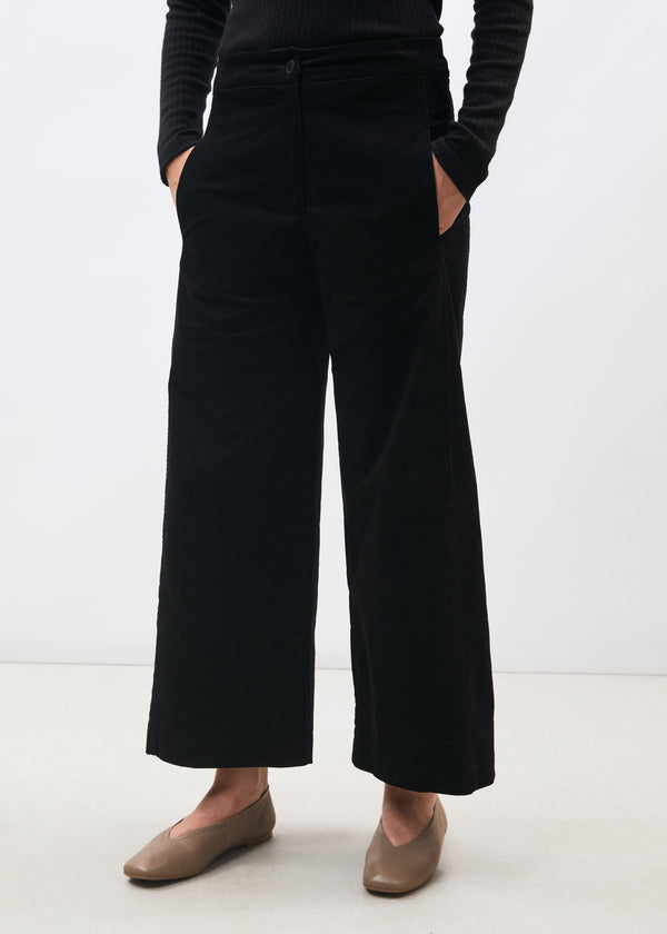 Pantalon large noir 7/8ème en velours - NOIR#couleur_NOIR