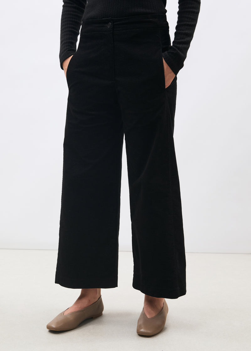 Pantalon large noir 7/8ème en velours - NOIR#couleur_NOIR