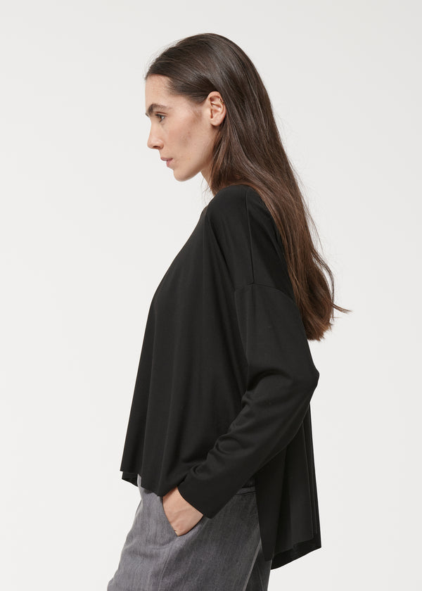 T-shirt noir fluide manches longues - NOIR#couleur_NOIR