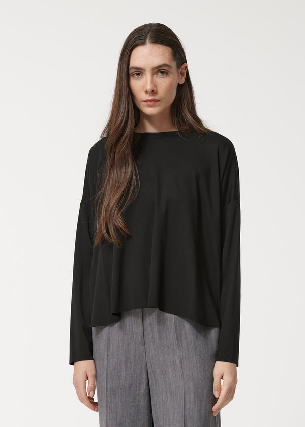 T-shirt noir fluide manches longues - NOIR#couleur_NOIR