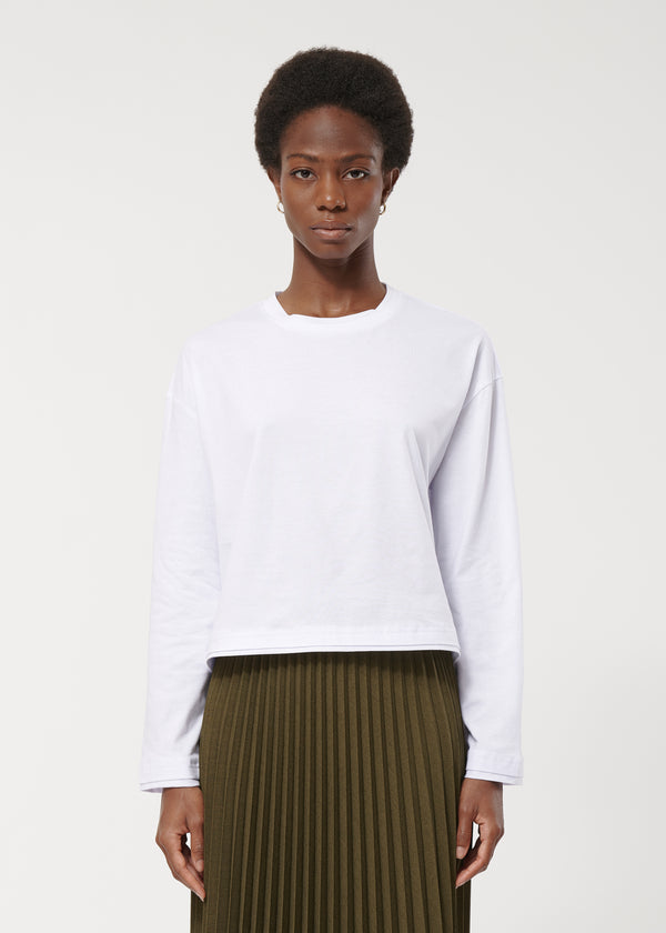 T-shirt blanc droit en coton biologique manches longues - BLANC#couleur_BLANC
