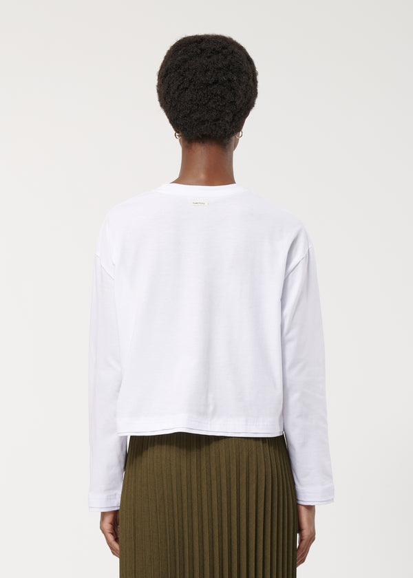 T-shirt blanc droit en coton biologique manches longues - BLANC#couleur_BLANC