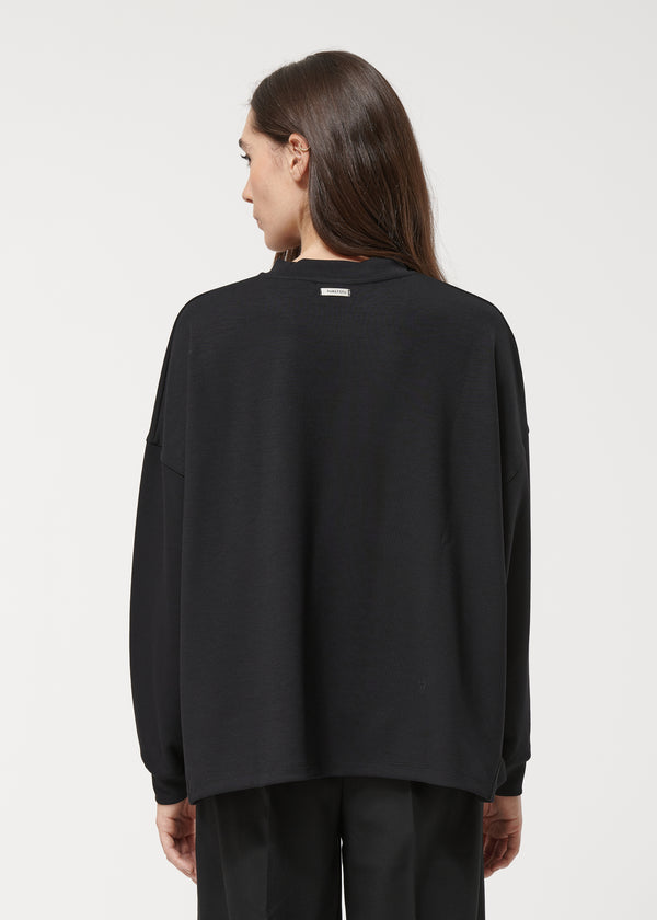 Sweat shirt noir oversize manches longues - NOIR#couleur_NOIR
