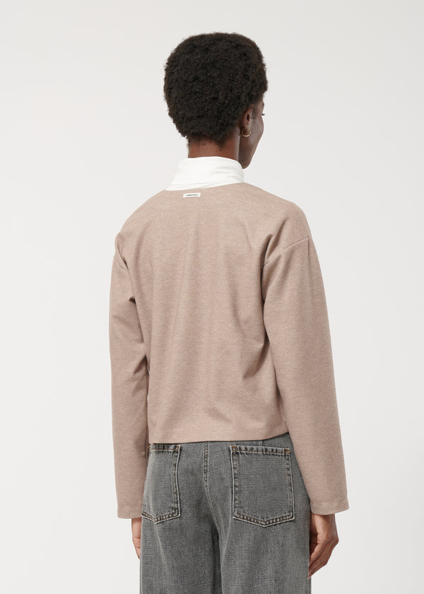 T-shirt beige court ample manches longues - FICELLE#couleur_FICELLE