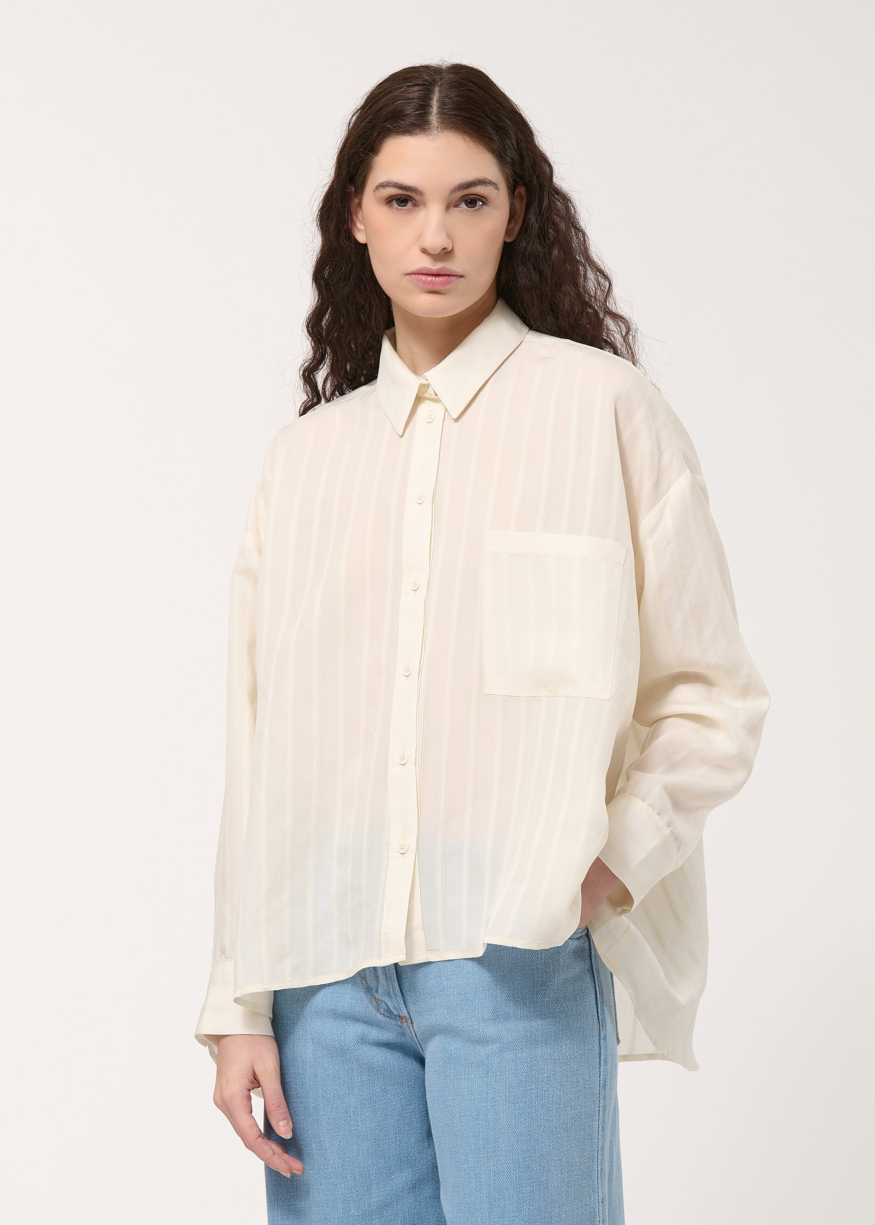 Chemise blanche oversize rayures texturées - OFF WHITE#couleur_OFF WHITE