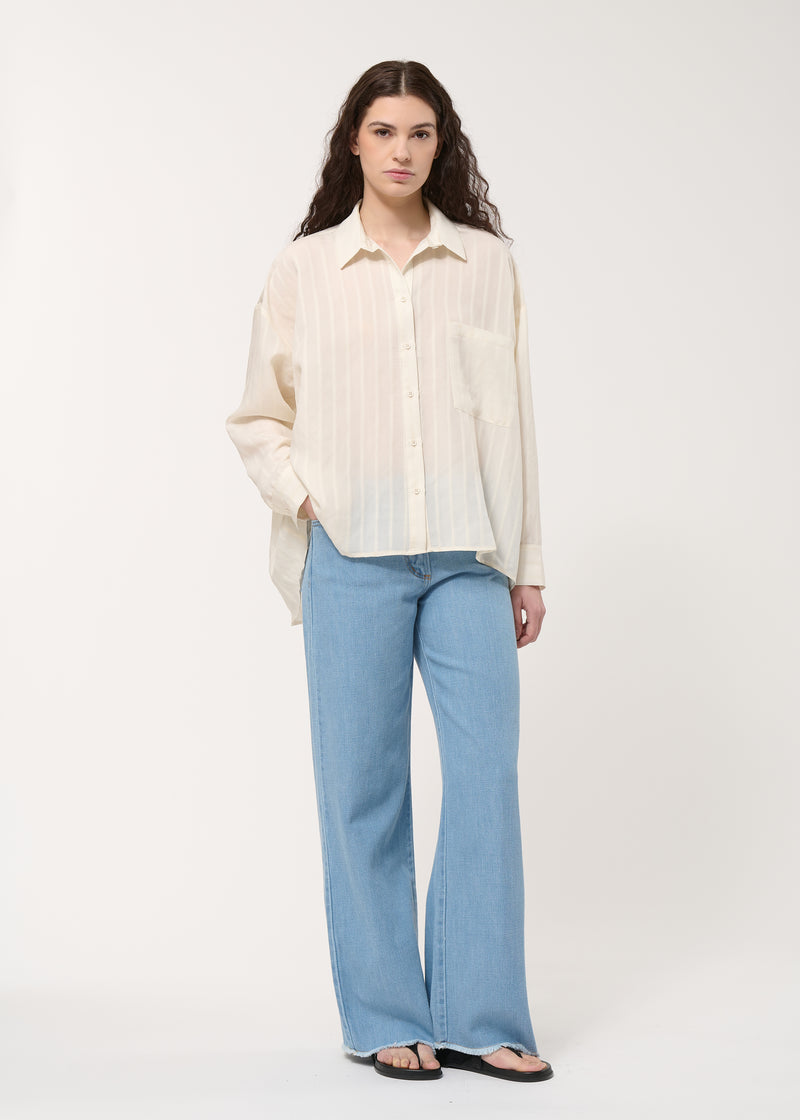 Chemise blanche oversize rayures texturées - OFF WHITE#couleur_OFF WHITE