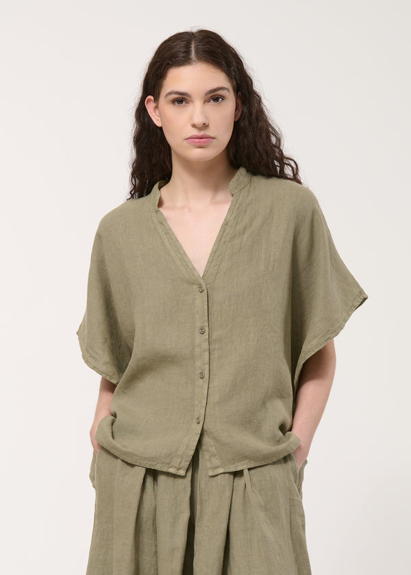 Chemisier kaki oversize en lin - ARMY#couleur_ARMY