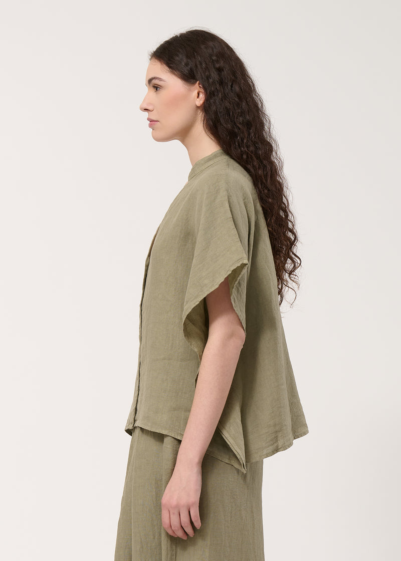 Chemisier kaki oversize en lin - ARMY#couleur_ARMY