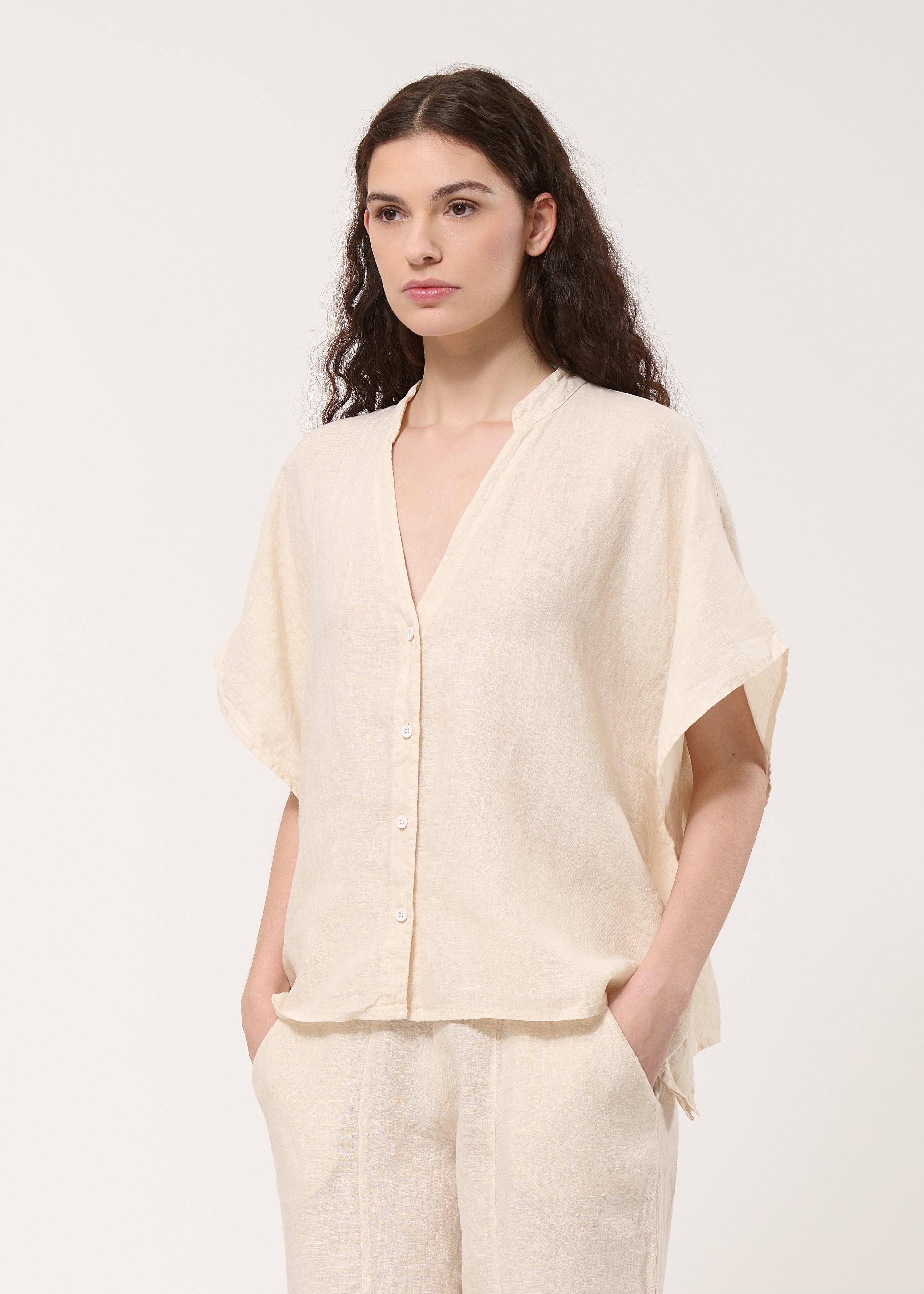 Chemisier beige oversize en lin - NATUREL#couleur_NATUREL