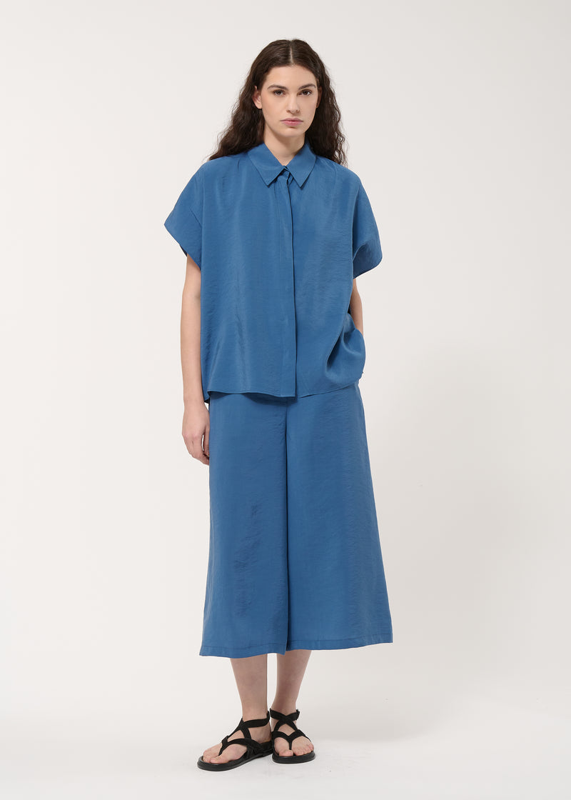Chemise bleue oversize gaufrée - DENIM#couleur_DENIM