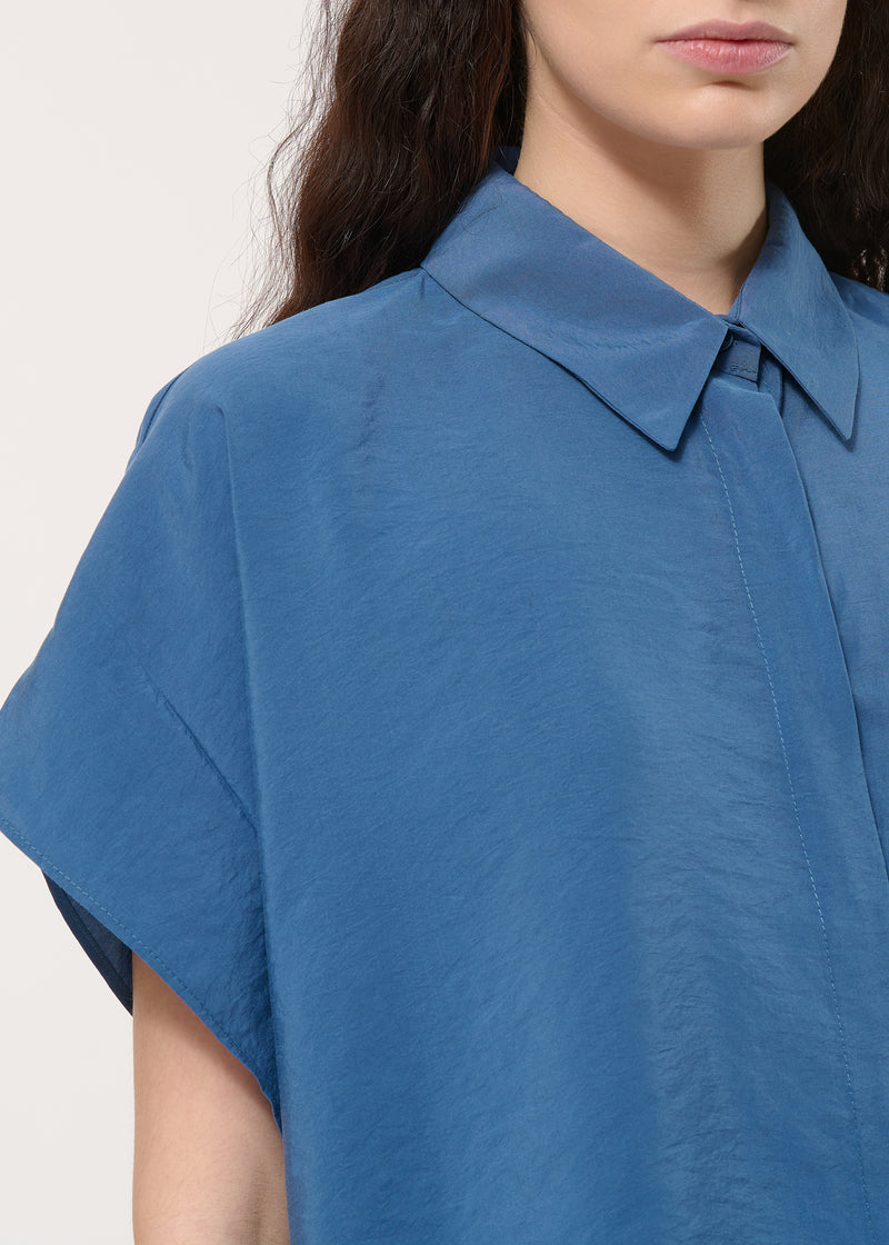 Chemise bleue oversize gaufrée - DENIM#couleur_DENIM