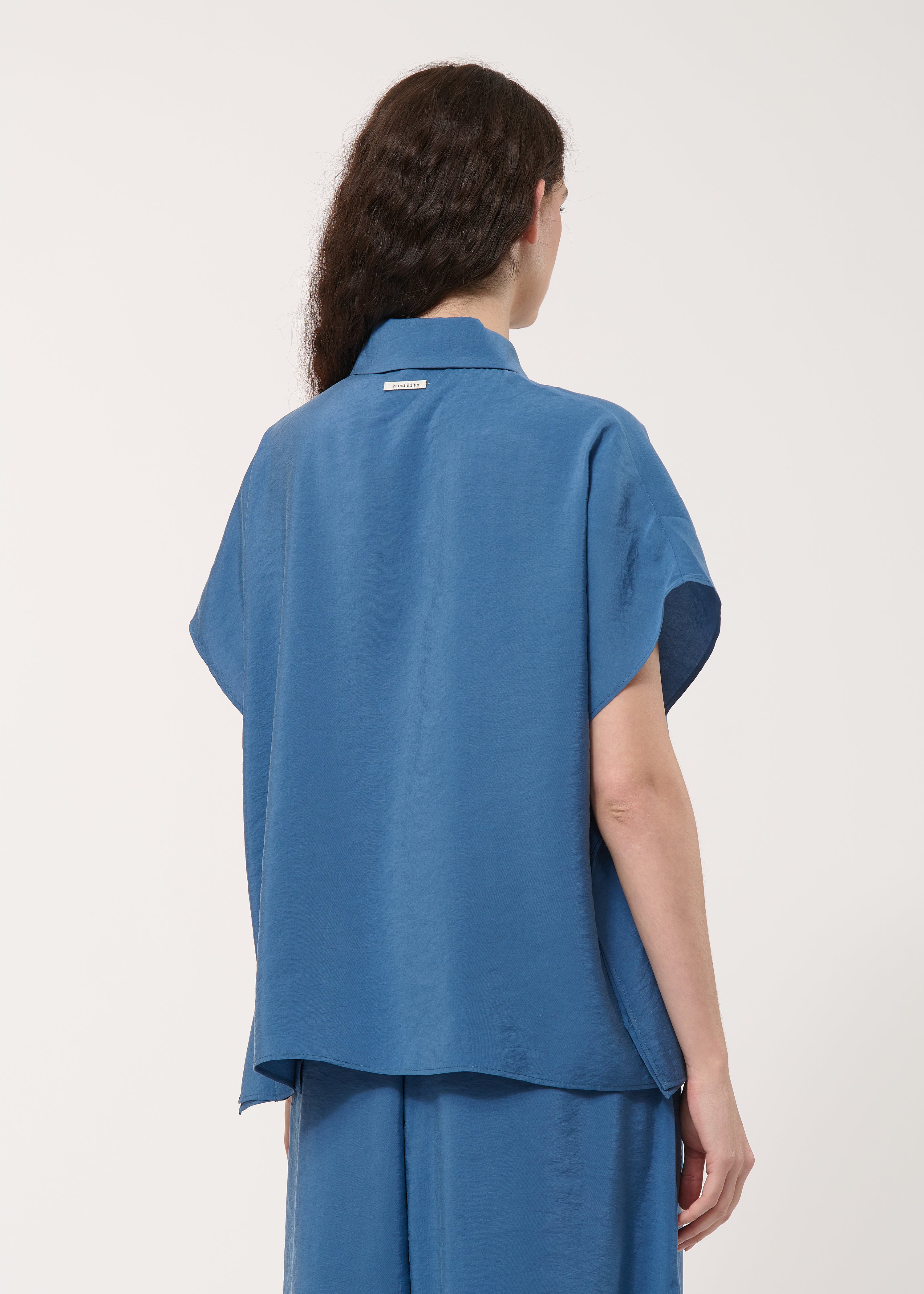 Chemise bleue oversize gaufrée - DENIM#couleur_DENIM