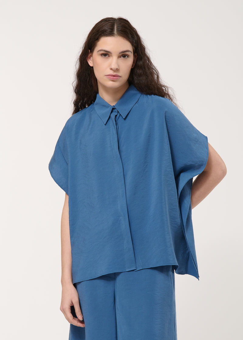 Chemise bleue oversize gaufrée - DENIM#couleur_DENIM