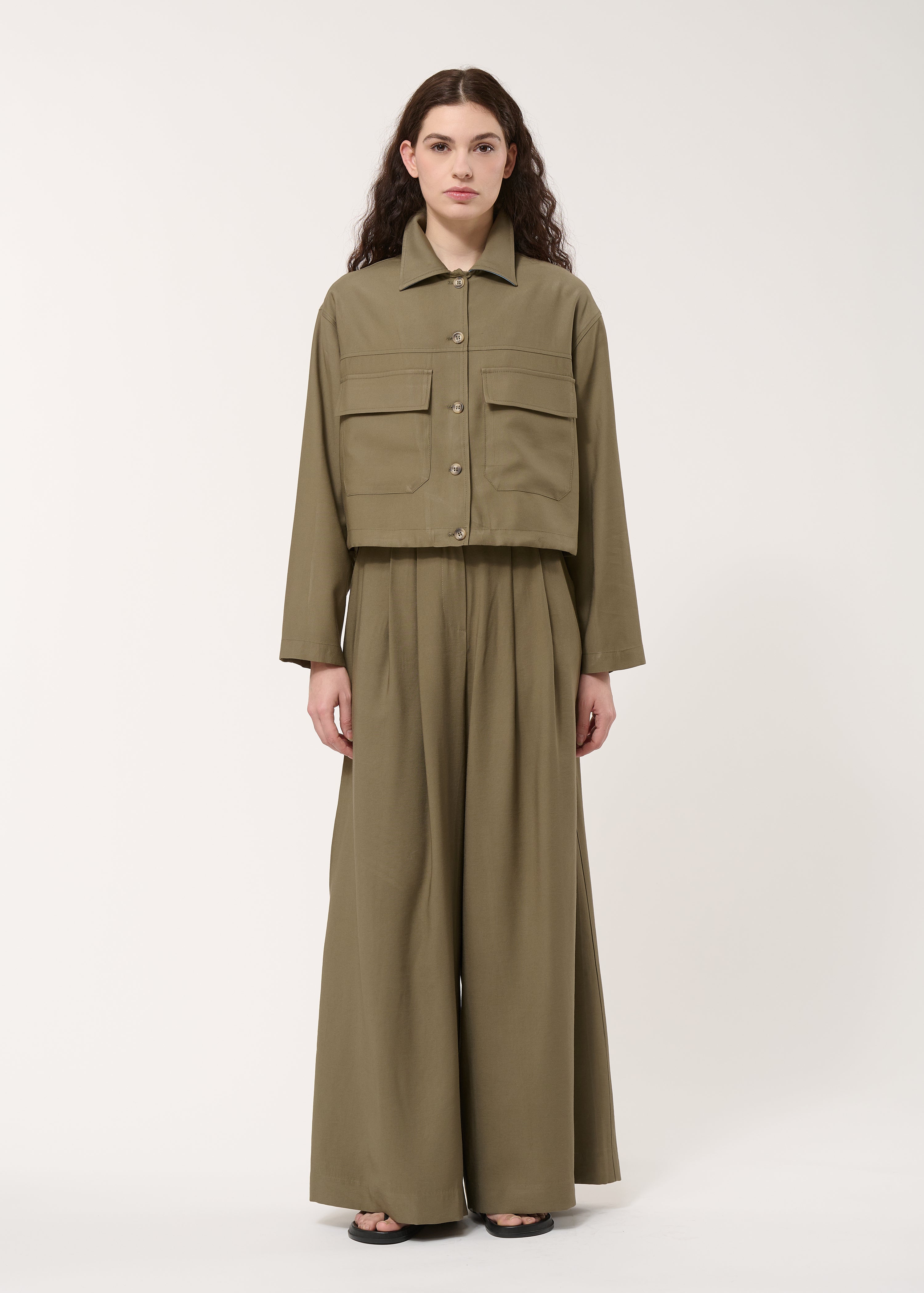 Chemise kaki courte à coulisse - KAKI#couleur_KAKI