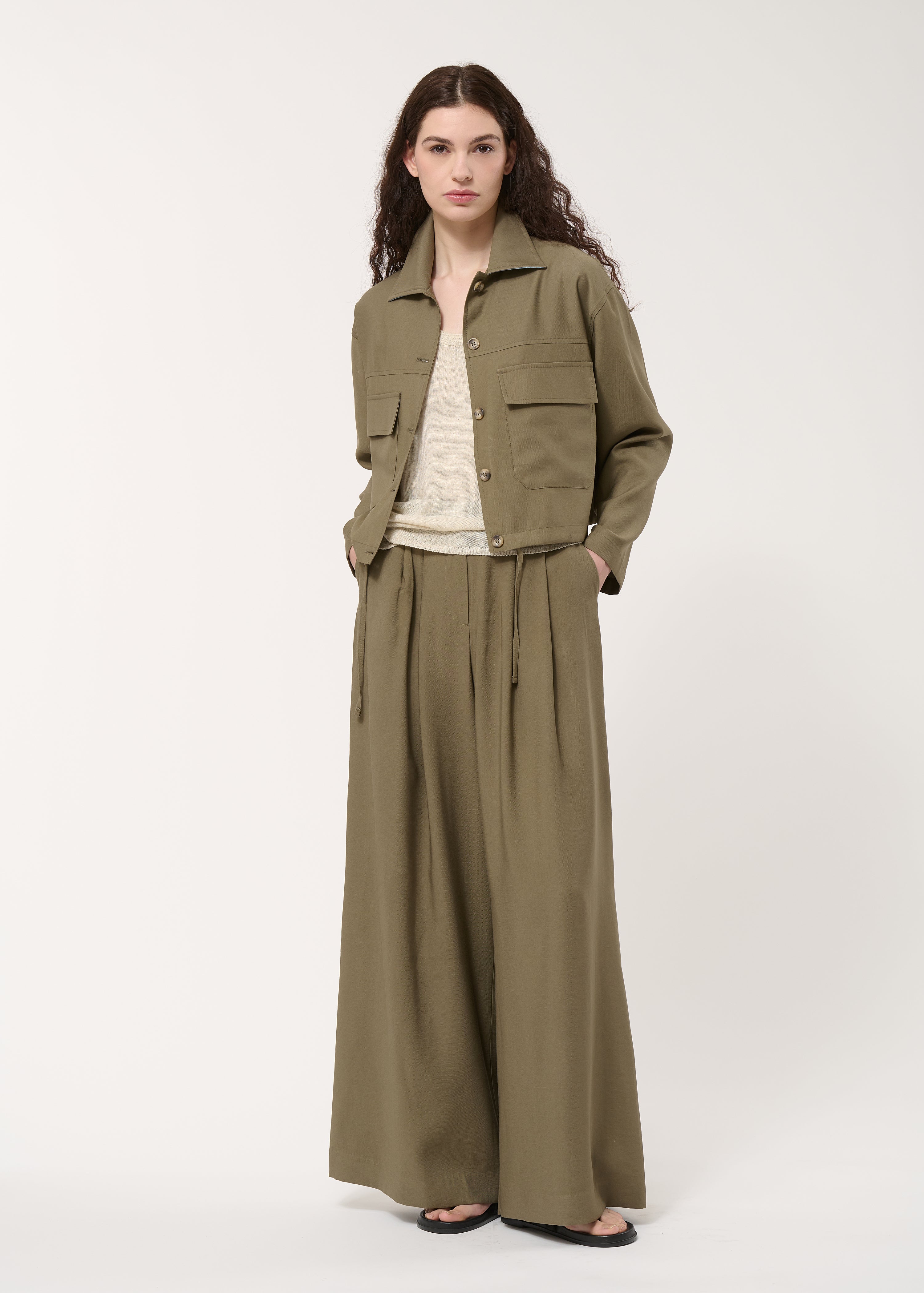 Chemise kaki courte à coulisse - KAKI#couleur_KAKI