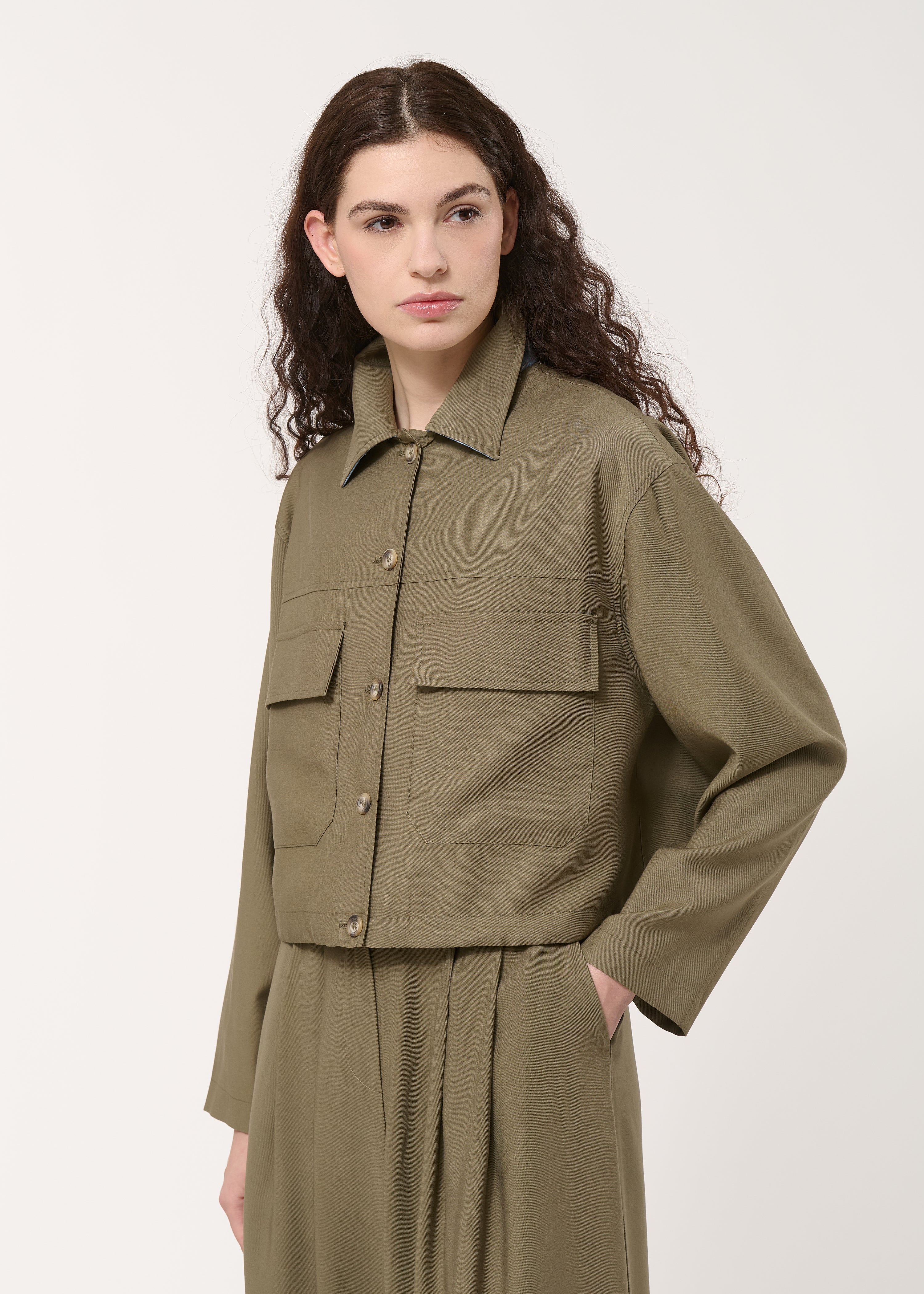 Chemise kaki courte à coulisse - KAKI#couleur_KAKI