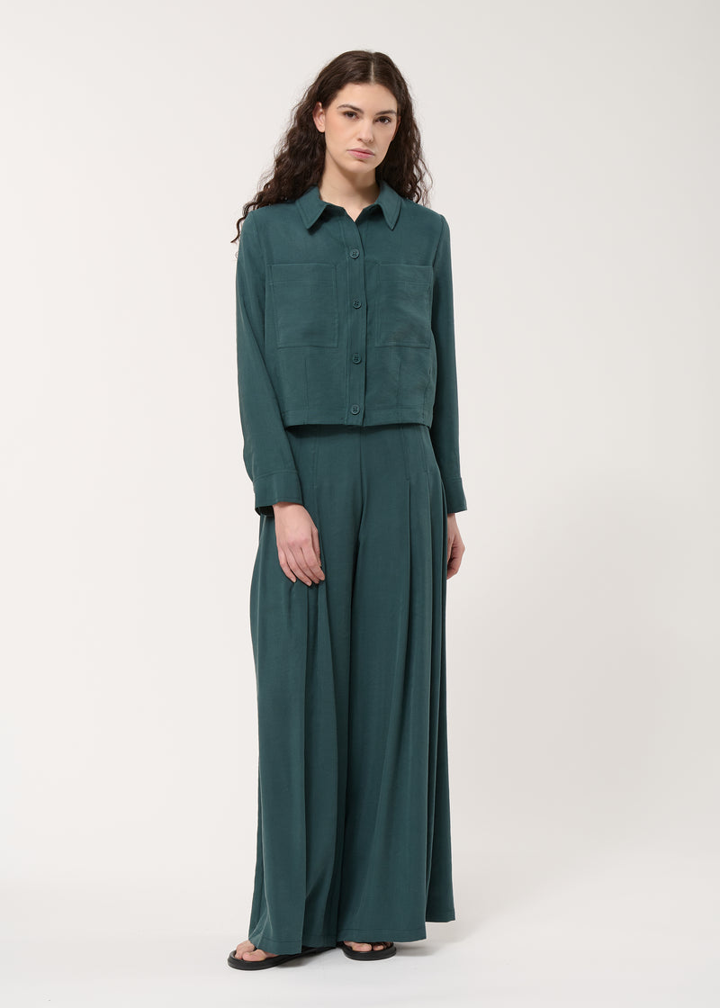 Chemise verte en modal - VERT MELEZE#couleur_VERT MELEZE