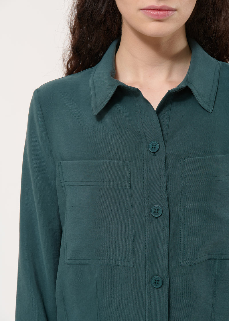 Chemise verte en modal - VERT MELEZE#couleur_VERT MELEZE