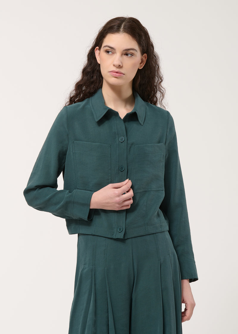 Chemise verte en modal - VERT MELEZE#couleur_VERT MELEZE