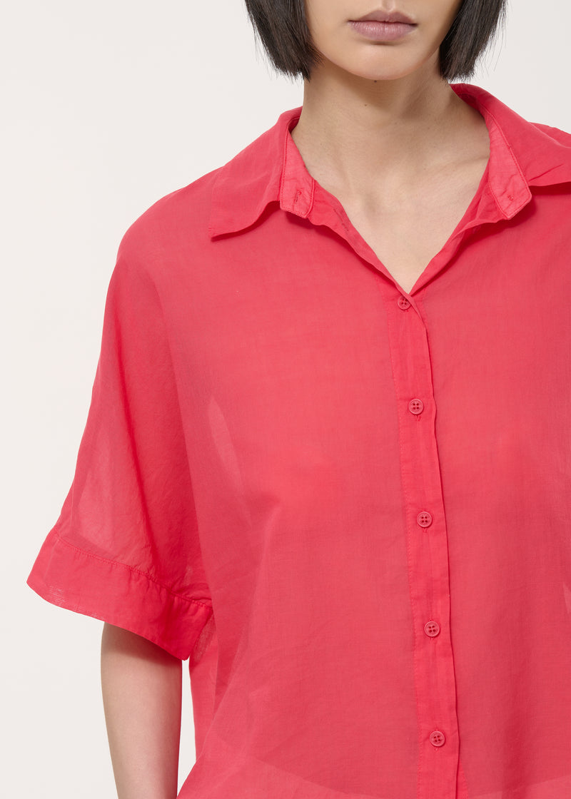 Chemise corail courte oversize unie - VERMILLON#couleur_VERMILLON