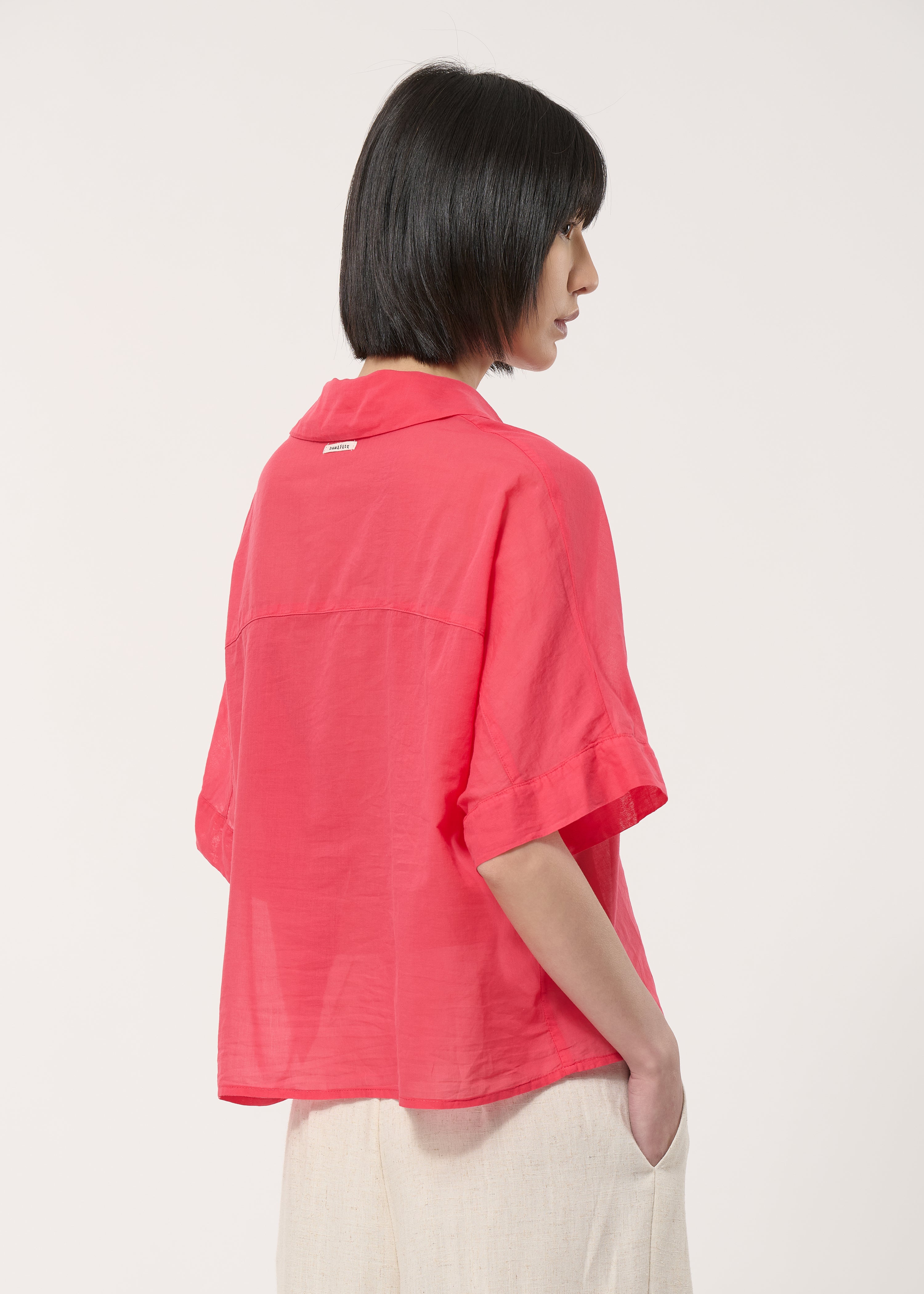 Chemise corail courte oversize unie - VERMILLON#couleur_VERMILLON