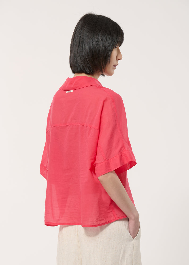 Chemise corail courte oversize unie - VERMILLON#couleur_VERMILLON