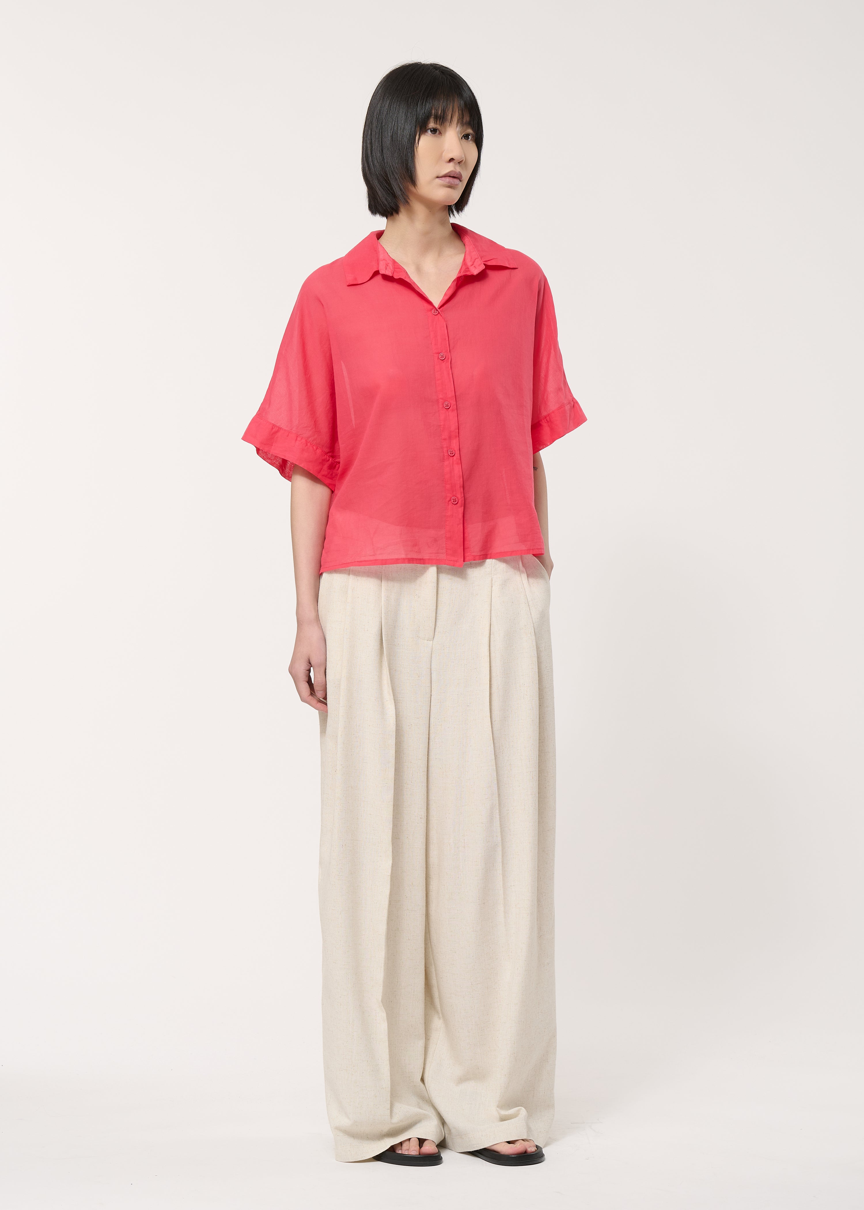 Chemise corail courte oversize unie - VERMILLON#couleur_VERMILLON