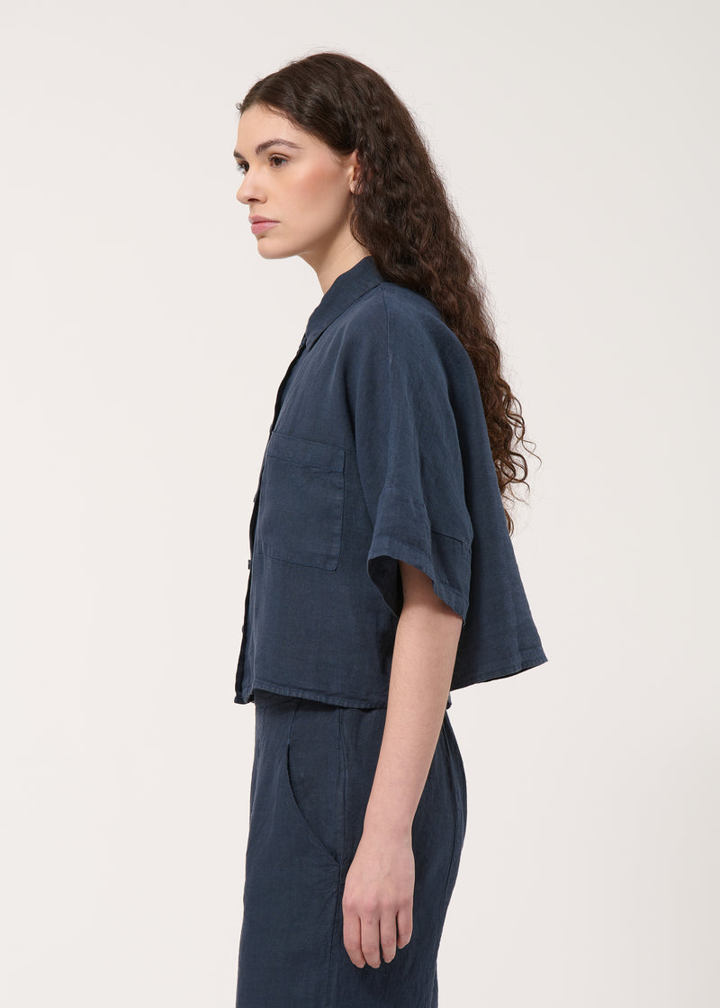 Chemise bleu foncé en lin - NAVY#couleur_NAVY