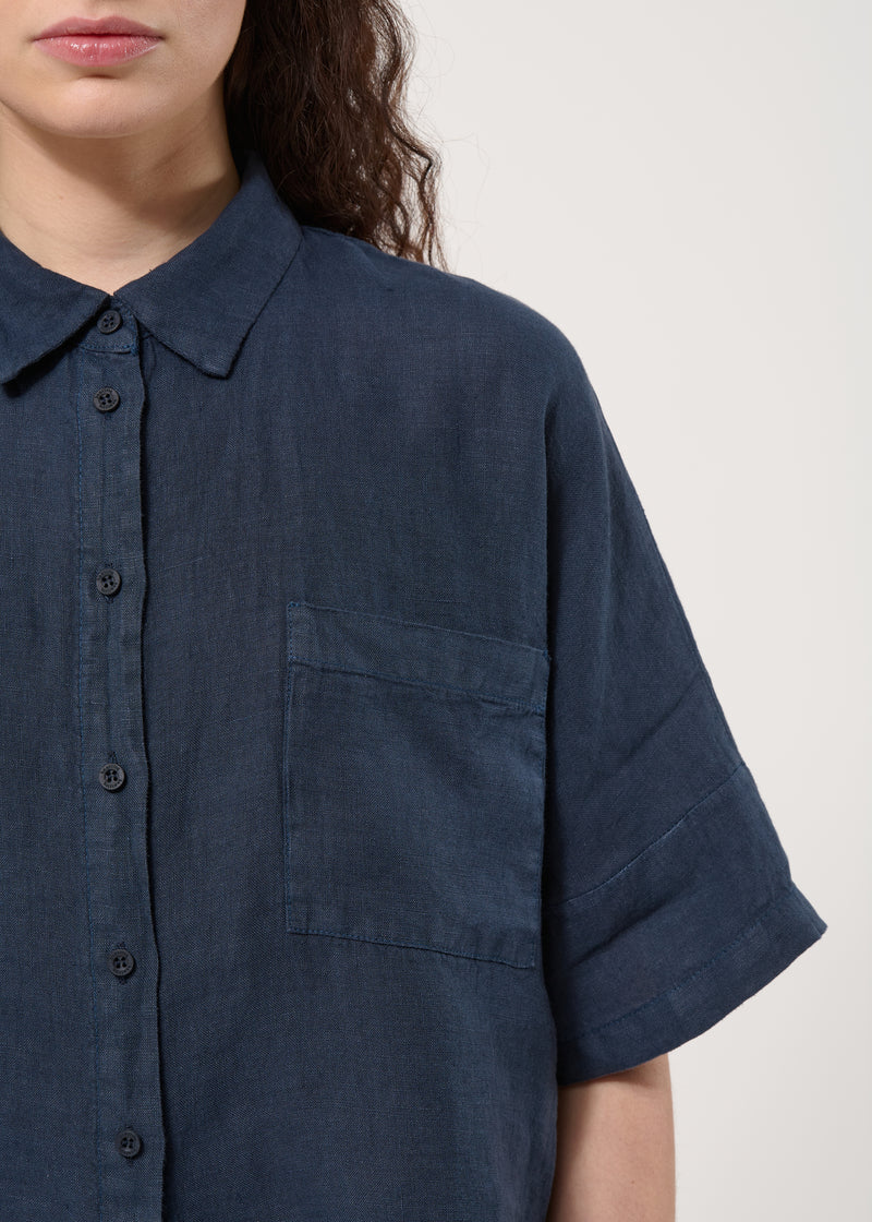 Chemise bleu foncé en lin - NAVY#couleur_NAVY