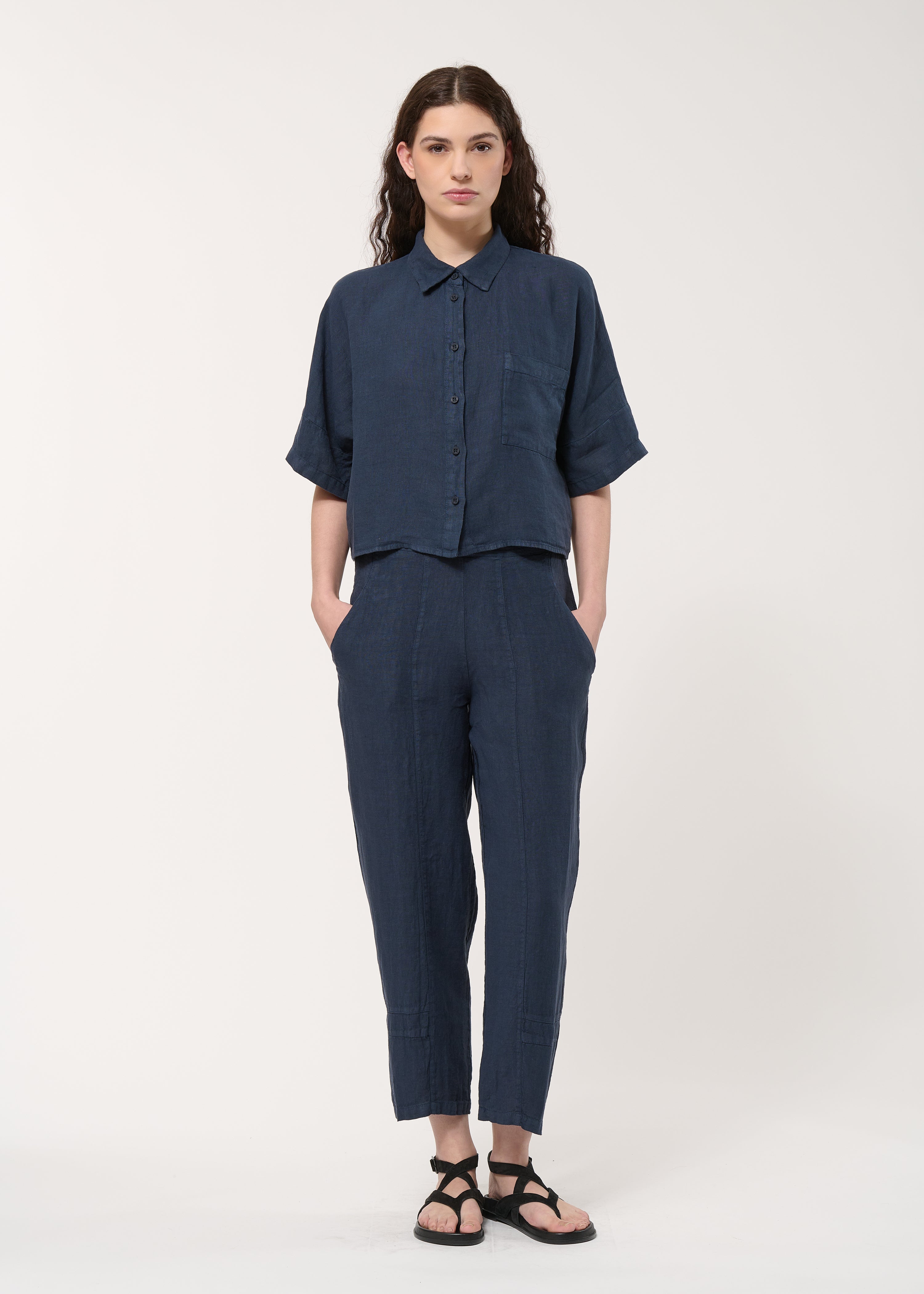 Chemise bleu foncé en lin - NAVY#couleur_NAVY