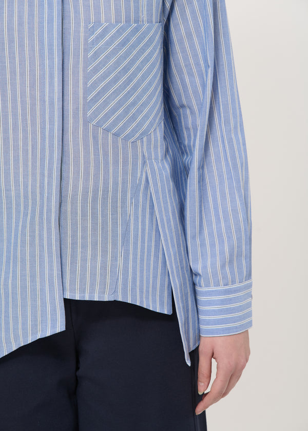 Chemise bleu foncé asymétrique rayée - DENIM#couleur_DENIM