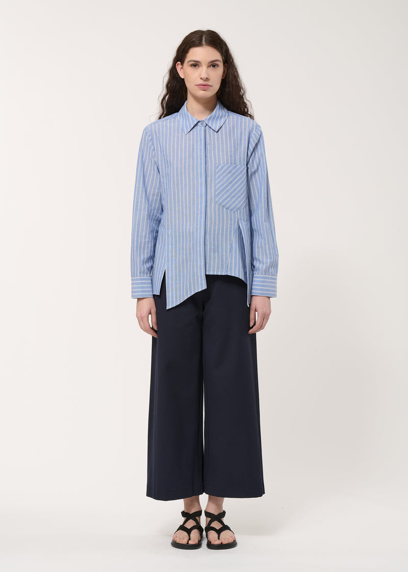 Chemise bleu foncé asymétrique rayée - DENIM#couleur_DENIM