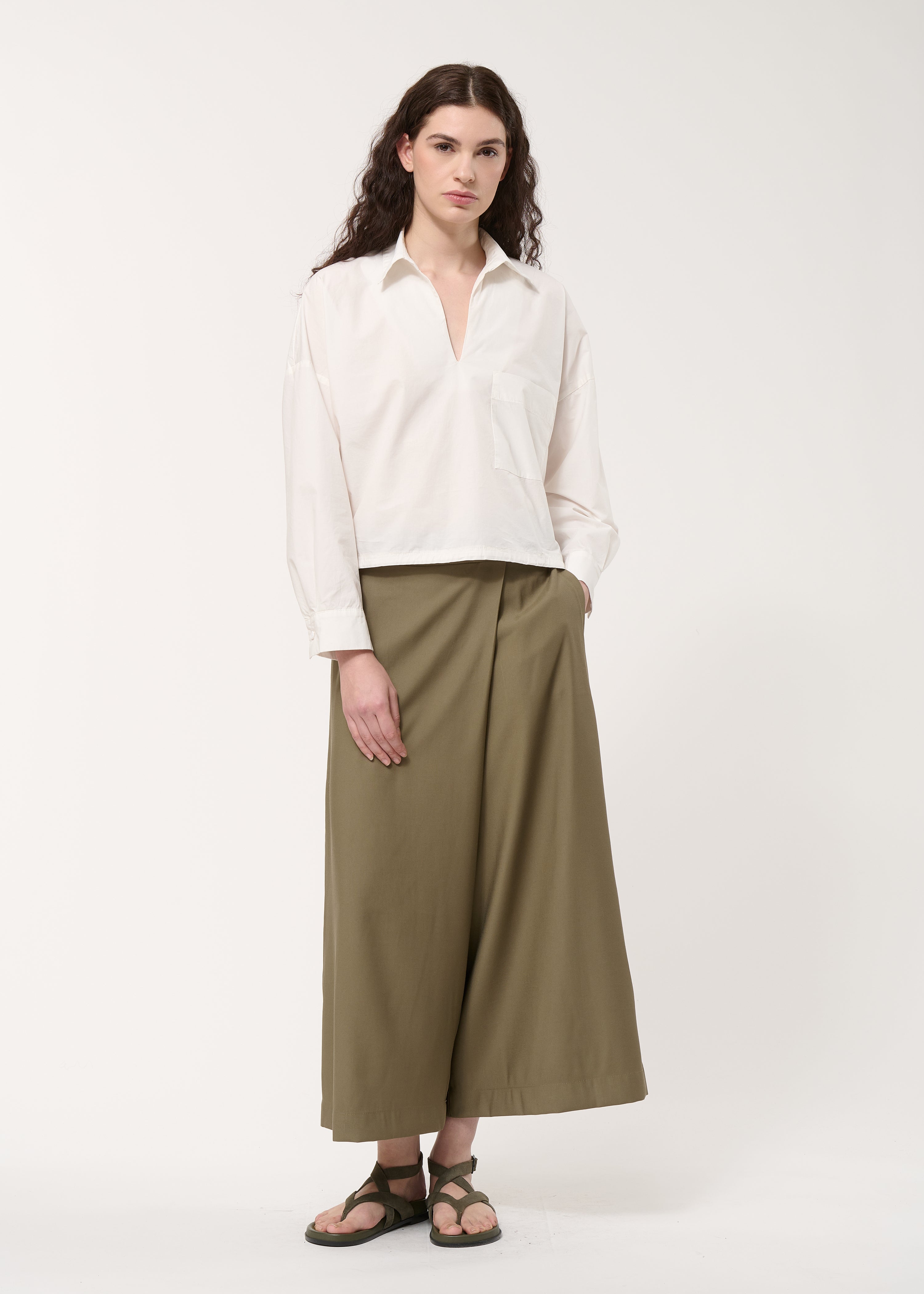 Blouse courte blanche à coulisse en popeline de coton - OFF WHITE#couleur_OFF WHITE