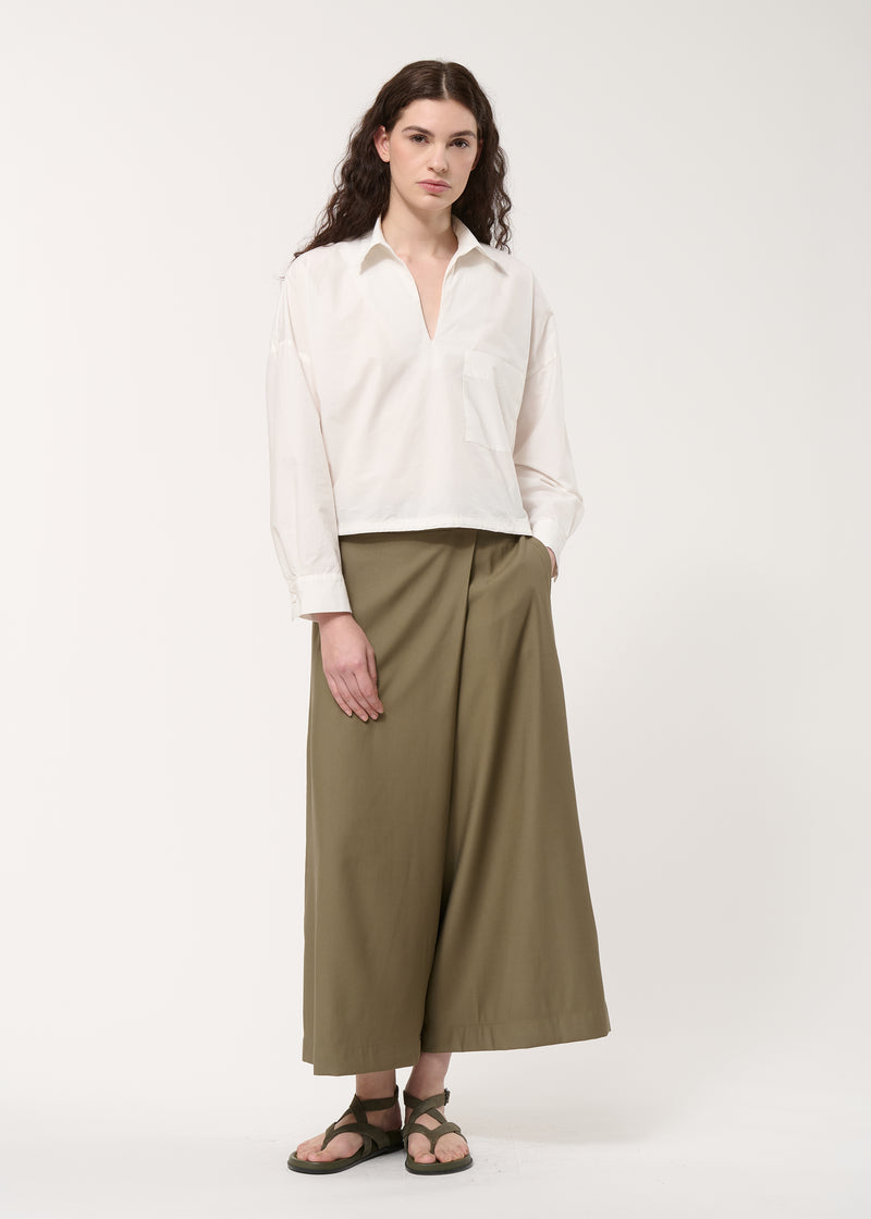 Blouse courte blanche à coulisse en popeline de coton - OFF WHITE#couleur_OFF WHITE