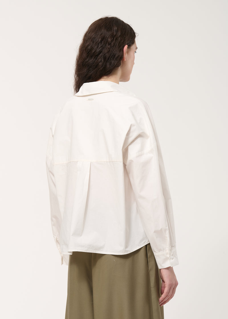 Blouse courte blanche à coulisse en popeline de coton - OFF WHITE#couleur_OFF WHITE